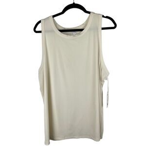 Stylus ribbed ivory crew neck tank top sz 2X has considerable stretch